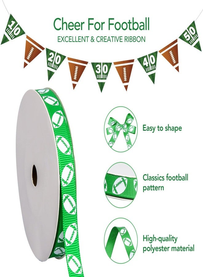 Ribest Football Sports Ribbon, 3/8 Inch Grosgrain Ribbon for Crafts Hair Bows Gift Wrapping Team Decor Party Decorations, Green and White, 10 Yards - Image 2